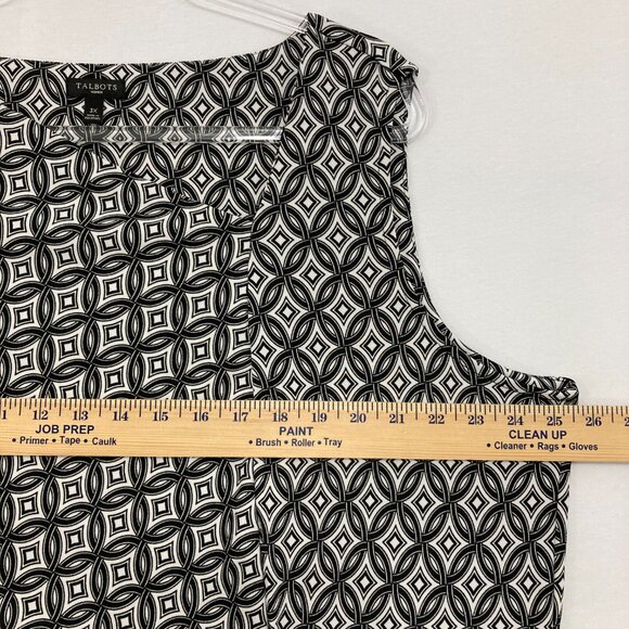 Talbots 3X Black White Geometric Print Ruched Sleeveless Stretch Dress Office - Picture 7 of 10